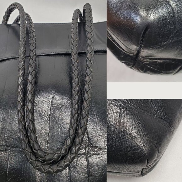 💲⬇️A.Giannetti Black Croc Embossed Leather Shoulder Tote 3 Comp Braided Handles - Picture 12 of 13
